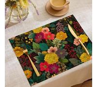 Set Di 4 Tovagliette Americane Giardino Barocco Lavabili Antiscivolo Tovaglietta Lino Cotone Stampate Piante D'Epoca Per Tavolo Da Pranzo Cucina Matrimonio, 30X45Cm, Verde Scuro
