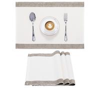JEMIDI Set di 4 Tovagliette Americane Lavabili Cotone - Tovaglietta Americana Stoffa - per Colazione Pranzo Merenda - Certificazione Oeko-Tex - a Coste con Bordo - Naturale Bianco