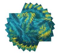 Set di 4 Tovagliette Blu-Verde, Tovaglietta Americane in Cotone E Lino Foglie Di Palma, Lavabili Sottopiatto Piante Tropicali per Sala Da Pranzo Tavolo Da Cucina Partito, 45x30cm