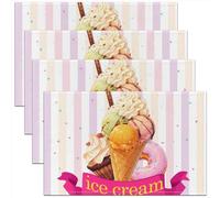 Set Di 4 Tovagliette Colazione Ice Cream Delicious Desserts Donut Sweet Food Stripes Ecosostenibile Placemats Facile Pulizia Tovagliette Cucina Per Tavola Hotels 30X45cm