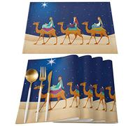 Set Di 4 Tovagliette Colazione Three Kings Day Cartoon Desert Camel Ecologici Kitchen Placemats Antimacchia Tovagliette Cucina Per Dinterni Cucina 30X45cm