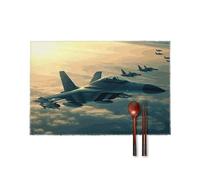 Set di 4 tovagliette con aerei da combattimento - Tovagliette antiscivolo resistenti al calore,tovagliette in tela rigida riutilizzabili per sala da pranzo, cucina