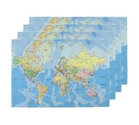 Set di 4 tovagliette con mappa del mondo politico, lavabili, antiscivolo, resistenti al calore, per cucina, sala da pranzo, tavolo, decorazione, 45,7 x 30,5 cm