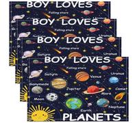 Set di 4 tovagliette con sistema solare per bambini, motivo spazio, per decorazione, universo, pianeti, tovagliette, per cucina, tavolo da pranzo, decorazione per interni ed esterni, 45 x 30 cm