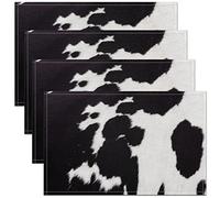 Set di 4 tovagliette con stampa di mucche in bianco e nero - 45 x 30 cm - Per tavolo da pranzo, interno, esterno, cucina, fattoria, animali - Arte astratta