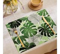Set di 4 Tovagliette decorative Americane, Foglie Di Monstera Lavabili Colazione Tovagliette,Cucina Lino Cotone Stampate Piante Tropicali per Tavolo da Pranzo,Matrimonio 45 x 30 cm