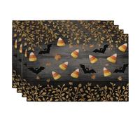 Set di 4 tovagliette decorative autunnali con foglie nere e dorate, antiscivolo, lavabili, per interni ed esterni, per feste