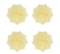 Set di 4 tovagliette decorative con fiori rotondi in PVC, resistenti al calore, antiscivolo, per sala da pranzo e cucina (oro)