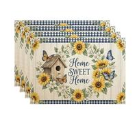 Set di 4 tovagliette decorative con girasole e farfalle, rustiche e floreali, per tavolo da pranzo, primavera estate, antiscivolo, lavabili, per interni ed esterni, cucina, feste, tovagliette