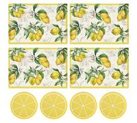 Set di 4 tovagliette decorative con limone, 4 sottobicchieri per limone, tappetini per esterni, utensili da cucina, tovagliette decorative per feste