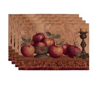 Set di 4 tovagliette decorative rosse con mele raccolte autunnali, per tavolo da pranzo, antiscivolo, lavabili, per interni ed esterni, per feste