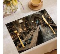 Set di 4 Tovagliette Edifici Antichi Sottopiatti Americane Laboratorio Magico Tovaglietta Lino Decorazione Vacanze per Cucina, Tavolo da Pranzo, Feste, 30 x 45 cm, Marrone