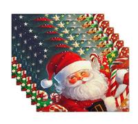 Set Di 4 Tovagliette Estive Tema Natalizio Tovagliette Illustrazione Un Bastoncino Zucchero Babbo Natale Lino Tovagliettes Lavabili Per Le Vacanze Cucina Feste 45 X 30 cm