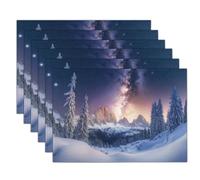 Set Di 4 Tovagliette Foresta Di Pini Invernali Tovagliette Colazione Via Lattea Sognante Tovaglietta Lavabile, Viola Intenso Decorazioni Per Tavolo Da Cucina Festa Di Compleanno Matrimoni, 45X30Cm