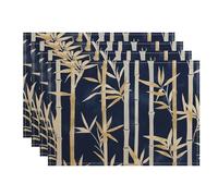 Set di 4 tovagliette in bambù blu navy, eleganti tovagliette da tavola botaniche per sala da pranzo, moderne, antiscivolo, lavabili, per interni ed esterni, cucina, feste, tovagliette decorative
