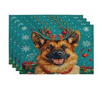 Set di 4 tovagliette in lino a forma di cane da pastore natalizio invernale, 12x18 pollici, graziosi tovagliette natalizie per bambini, 4 pezzi, per sala da pranzo, decorazioni per la casa e la cucin