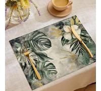 Set Di 4 Tovagliette In Lino Non-Scivolose Tovagliette Americane Lavabili Tovaglietta Cucina, Giardino, Pic Nic Colazione (45X30Cm,Grunge - Piante Tropicali)