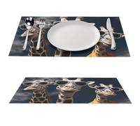 Set di 4 tovagliette in PVC con tre giraffe che indossano occhiali da sole, lavabili e resistenti al calore, antiscivolo, impermeabili, per interni ed esterni, tavolo da pranzo, cucina, feste