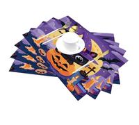 Set di 4 tovagliette in vinile a tema Halloween, strega, gatto, zucca, per tavoli da pranzo, da cucina, resistenti al calore, lavabili, in PVC