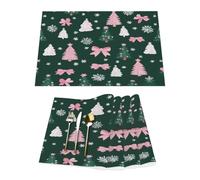 Set di 4 tovagliette in vinile con albero di Natale su sfondo verde, per tavoli da pranzo, da cucina, resistenti al calore, lavabili, in PVC