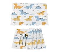 Set di 4 tovagliette in vinile con disegno di dinosauri, per tavoli da pranzo, resistenti al calore, lavabili, in PVC