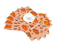 Set di 4 tovagliette in vinile con zucca autunnale retrò e foglie d'acero, resistenti al calore, lavabili e lavabili, in PVC, per feste, cucina, tavoli da pranzo