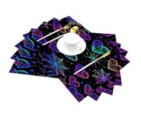 Set di 4 tovagliette in vinile nero con ragnatela viola di Halloween per tavoli da pranzo, tovagliette da cucina, resistenti al calore, lavabili, in PVC