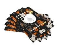 Set di 4 tovagliette in vinile nero con zucca spaventosa di Halloween, resistenti al calore, lavabili e lavabili, in PVC, per feste, cucina, tavoli da pranzo