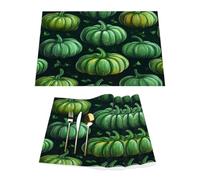 Set di 4 tovagliette in vinile nero con zucca verde del Ringraziamento per tavoli da pranzo, tovagliette da cucina, resistenti al calore, lavabili, in PVC