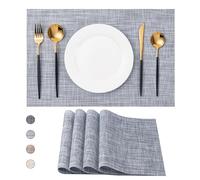 Set di 4 tovagliette lavabili, in vinile, per interni ed esterni, per tavolo da pranzo, durevoli, antiscivolo, resistenti al calore, in PVC (grigio)