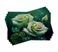 Set Di 4 Tovagliette Leaves Modern Aestheticroses Flower Emerald Green Resistenti Al Calore Tovaglietta Riciclato Tovagliette Cucina Per Dinterni Ristorante 30X45cm