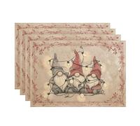 Set di 4 tovagliette natalizie a forma di gnomo, rustiche e vintage, per cena, antiscivolo, lavabili, per interni ed esterni, decorazione per cucina