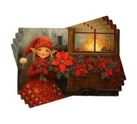 Set di 4 tovagliette natalizie con motivo a stella di Natale, lavabili, per interni ed esterni, in tessuto, 45 x 30 cm
