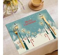 Set di 4 tovagliette Natalizie Fiocchi Di Neve Lampioni tovagliette di Bastoncini Di Zucchero per Vacanze Lavabili per Cucina, Tavolo da Pranzo, Feste, 30 x 45 cm