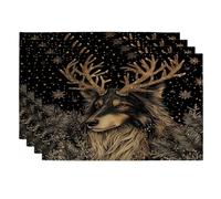 Set di 4 tovagliette natalizie in lino a forma di cane da pastore scozzese, 30,5 x 45,7 cm, nere, per la sala da pranzo, decorazioni per la casa e la cucina, per le feste di Capodanno