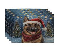 Set di 4 tovagliette natalizie in lino per cani da pastore belga Malinois, 30,5 x 45,7 cm, tovagliette invernali natalizie con cuccioli di neve, 4 pezzi, per sala da pranzo, decorazioni per la casa e