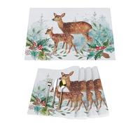 Set di 4 tovagliette natalizie in vinile con cervo invernale e mamma e bambino, per tavoli da pranzo, da cucina, resistenti al calore, lavabili, in PVC