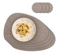 Set di 4 tovagliette ovali con sottobicchieri in vetro, per tavolo da pranzo e cucina, marrone mélange, sottobicchieri in PVC resistenti al calore, lavabili