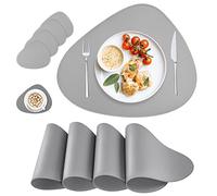 Set di 4 tovagliette ovali in ecopelle, per tavolo da pranzo da cucina, lavabili, resistenti al calore, moderne tovagliette per tavoli rotondi (grigio chiaro)