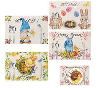 Set di 4 tovagliette pasquali i con orecchie di coniglietto，coniglietto di Pasqua, Stücke Abwasbare Platzmatten für Frühling & Sommer - Schmetterlinge, Wäsche, Kleines Stoff, Blumen Decorazioni Uniche