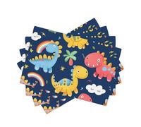 Set di 4 tovagliette per tavolo da pranzo, motivo dinosauri, 30 x 45 cm, decorazione estiva stagionale per le vacanze, vintage, lavabili