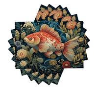 Set Di 4 Tovagliette Pesci Koi Fantasy Increspature Tovagliette Colazione Fiori Vintage Tovaglietta Lavabile, Blu Scuro Decorazioni Per Tavolo Da Cucina Festa Di Compleanno Matrimoni, 45X30Cm