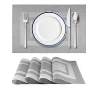 Set di 4 Tovagliette Plastica in PVC Lavabili, 45 X 30 cm Tovaglietta Antiscivolo per Cena, Pranzo, Colazione,Resistente al Calore Tovagliette Rettangolare Grigie per Casa, Cucina, Ristorante