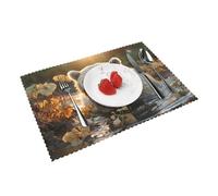 Set di 4 tovagliette resistenti al calore, antiscivolo, lavabili, con orso che attraversa il fiume, tovagliette per cucina, tavolo da pranzo, senza pieghe, per interni ed esterni