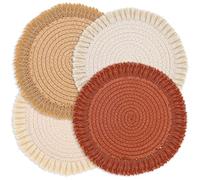 Set di 4 tovagliette rotonde autunnali in cotone da 33 cm, in stile bohémien, lavabili, per autunno, cucina, sala da pranzo, casa, fattoria, Ringraziamento, decorazione natalizia, resistente al calore