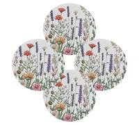 Set di 4 tovagliette rotonde colorate con fiori selvatici primaverili e floreali, tovagliette rotonde resistenti al calore, per cucina, casa, ristorante