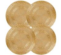 Set di 4 tovagliette rotonde con perline fatte a mano, 33,5 cm, con perline - Set di 4 tovagliette fatte a mano - Cena quotidiana - oro canarino