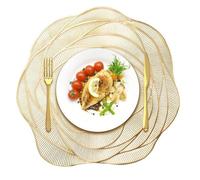Set di 4 tovagliette rotonde dorate da 38 cm, in vinile, resistenti al calore, tovagliette da tavolo da cucina, per tavolo da pranzo, feste, matrimoni, vacanze, decorazione da tavolo, colore: oro
