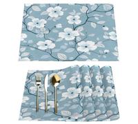 Set di 4 tovagliette stampate con fiori blu, 30,5 x 45,7 cm, in tessuto, lavabili, per tavolo da pranzo, casa, cucina