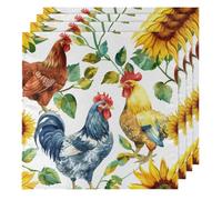 Set di 4 tovaglioli di stoffa ad acquerello, motivo gallo, gallina, girasoli, 50 x 50 cm, morbidi e confortevoli, riutilizzabili, per feste e matrimoni
